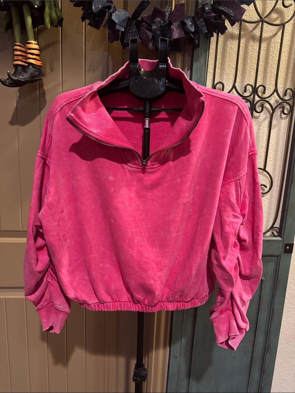 FP Movement by Free People Hot Pink Quarter-Zip Cropped Sweatshirt
